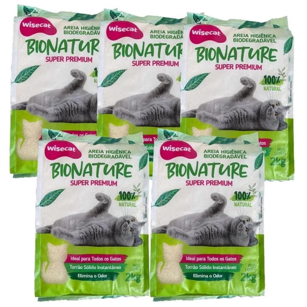 Kit Com 5un Areia Higiênica De Mandioca Para Gatos Wisecat 2kg Biodegradevel total 10kg