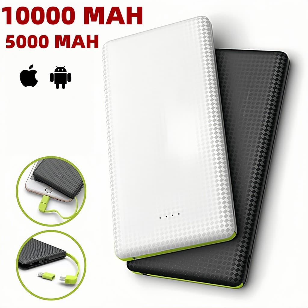 Carregador portátil Power Bank 10.000mAh, com adaptador, adequado para iPhone e Android(Cabo V8)