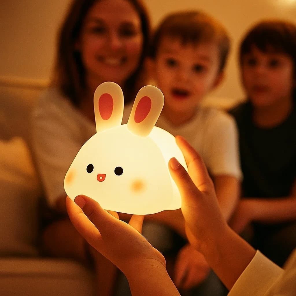 Luminária Coelhinho LED Abajur Quarto Luz Noturna Decorativa Silicone Criança Lanterna Clarear