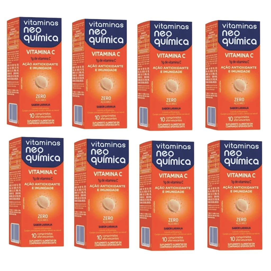Kit 8x Vitamina C Neo Quimica 1g Efervescente 10 Comprimidos Laranja