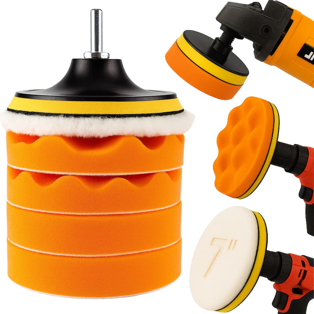 Kit 7 Peças 7 Pol. 180mm Discos Espuma Boina Lã Prato Pino M14 Polimento Automotivo KP25