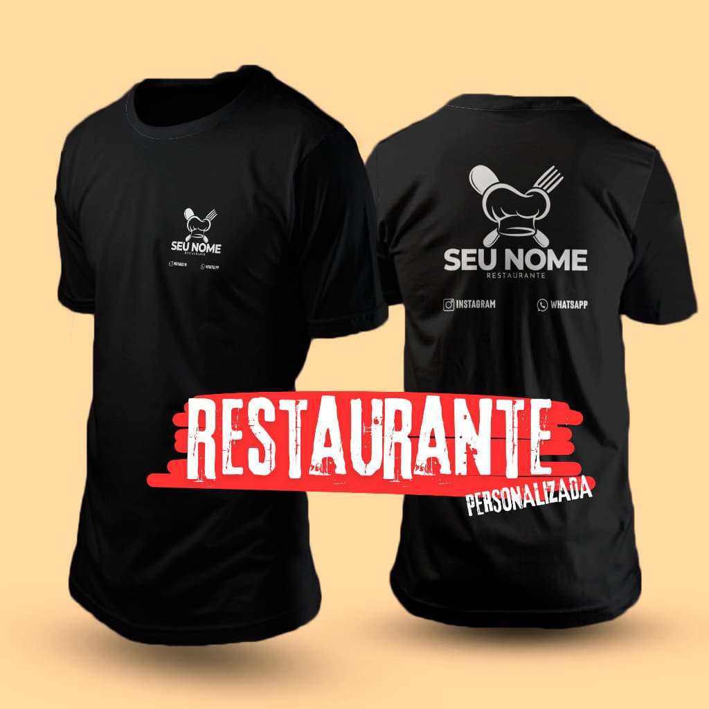 Camiseta Personalizada Restaurante Logo Nome Profissional Uniforme Cozinha Garçom Bar Atendente Algodão