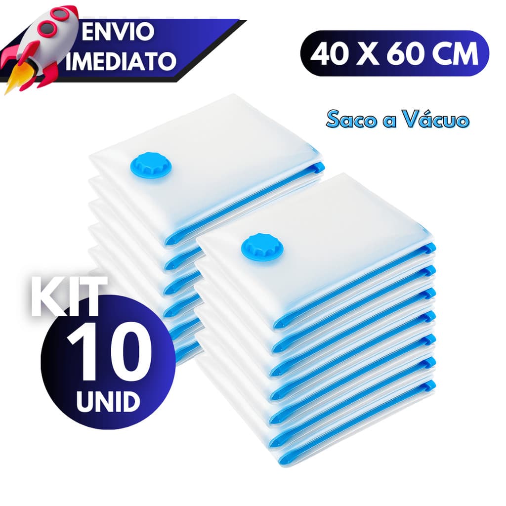 Kit 3/5/10 Saco a Vácuo 40x60cm Roupas Edredom Organizador Economia de Espaço