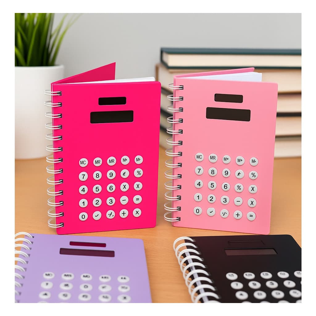 Caderno Com Calculadora Embutida Espiral 80 Folhas - Estudo Anotações Cálculos No Mesmo Lugar