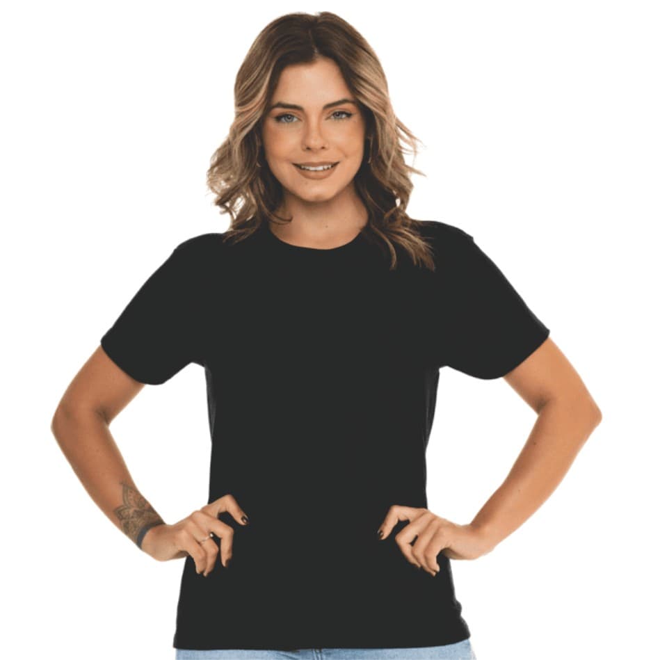 Baby Look Preta Básico 100% Poliéster Lisa Reforçado Resistente Casual Durável Conforto Toque Macio Acabamento Impecável
