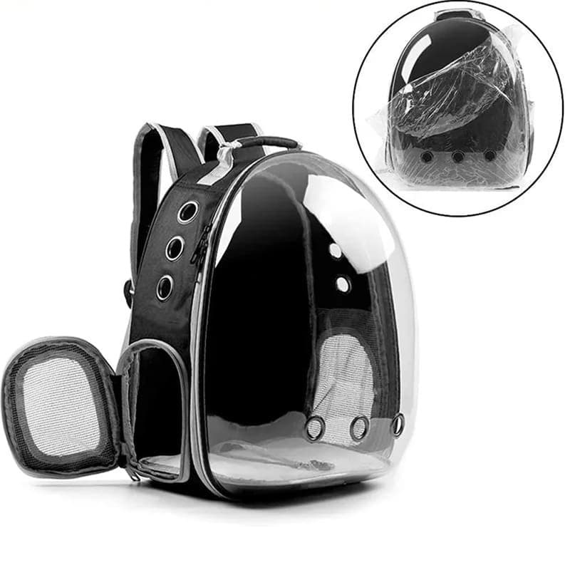 Mochila Pet Cães Gatos Panorâmica Astronauta Acrílico Preto