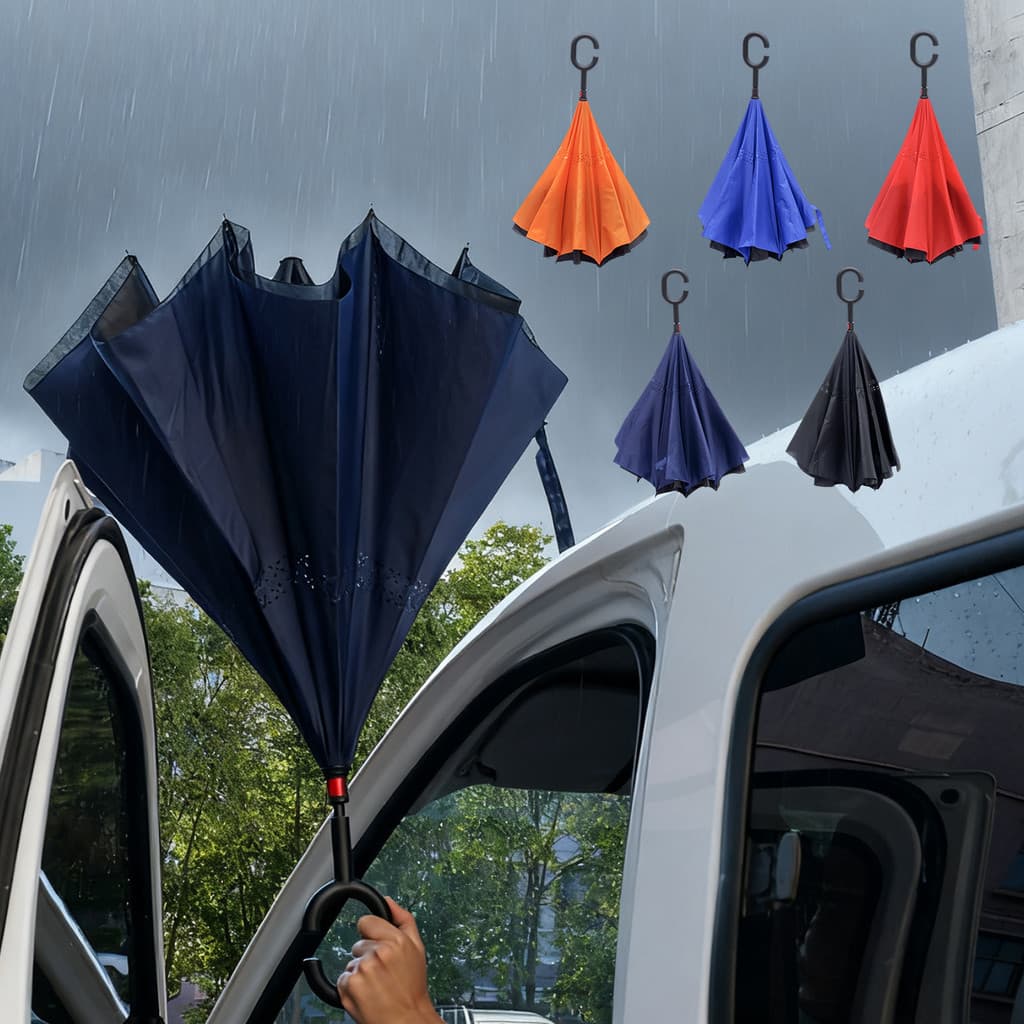 Invertido Tecido Duplo Impermeável Reforçado Contra Guarda-Chuva Para Carro Guarda Chuva