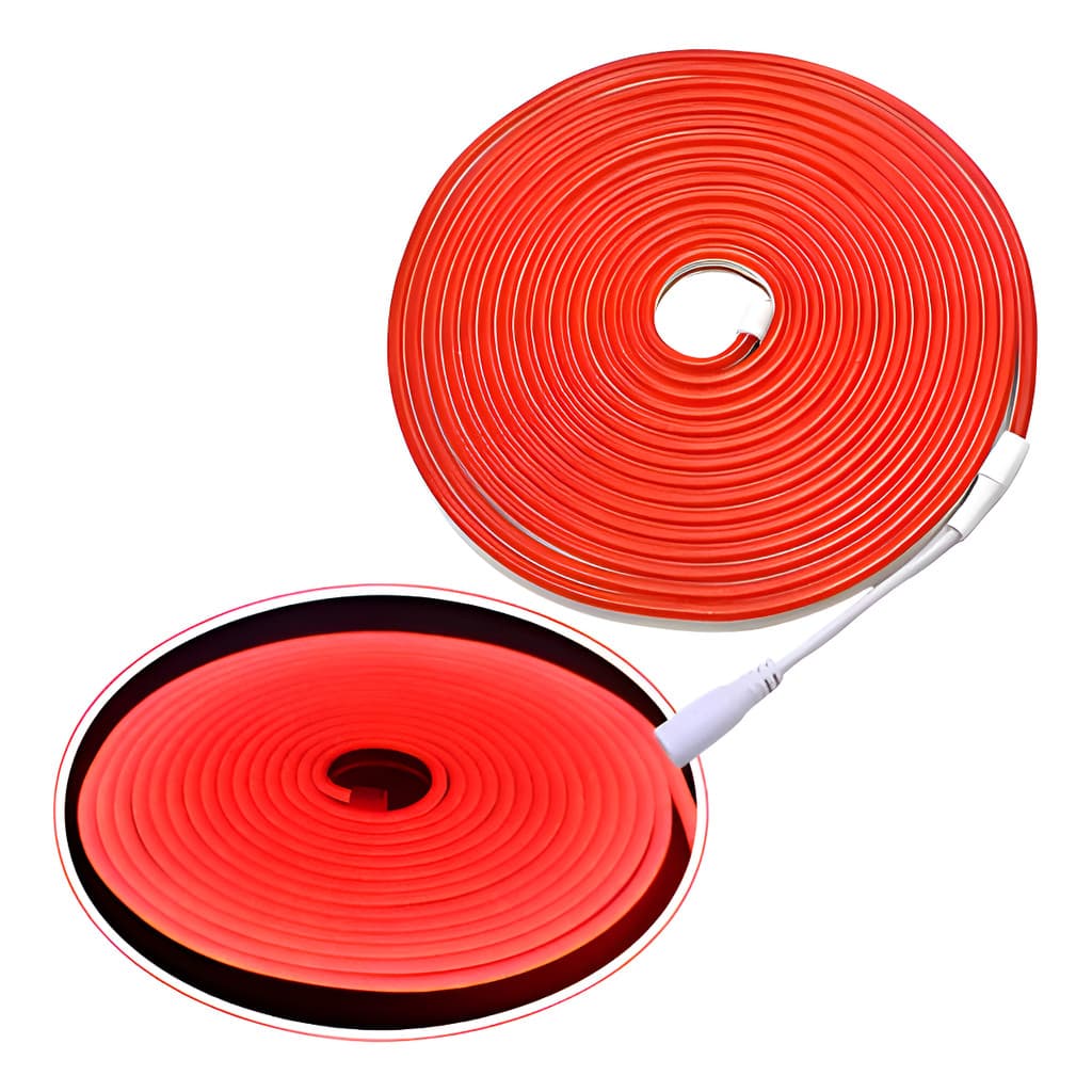 Fita Led Neon Flexível 5mts 12v Cor Vermelho + Fonte