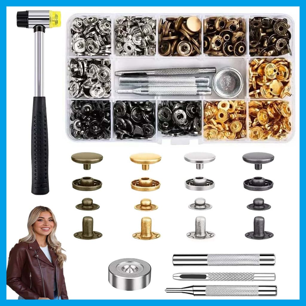 Kit completo de botões de pressão metálicos, 4 ferramentas, para couro e malas