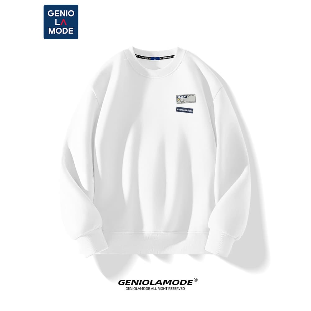 Geniolamode moletom com gola redonda masculino inverno novo estilo casal Original Street Wear sem capuz solto Top azul c
