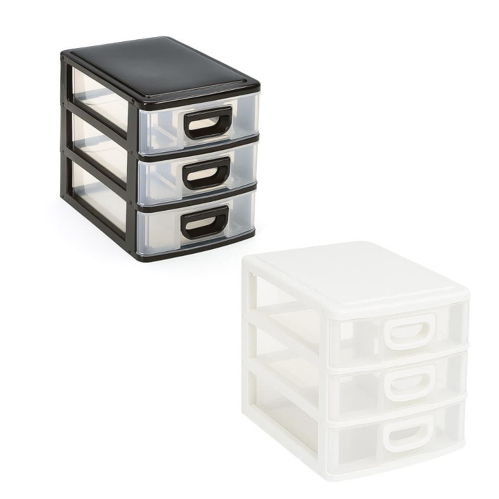Gaveteiro Organizador De Mesa 22x18x26 cm Porta Tudo 3 Gavetas Transparentes Cor Preto Branco