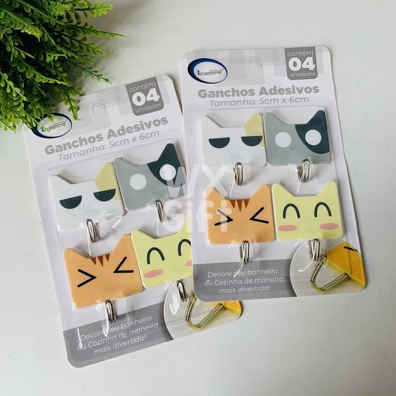 Ganchos Adesivos 5x6cm Gatinhos 4 Unidades - Interponte / WX Gift