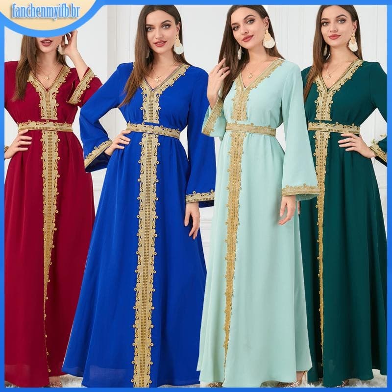 Vestido Muçulmano Branco Bordado Vestido Elegante Robe Abaya das Mulheres Manga Longa Kaftan Longo Maxi Caftan Vestidos