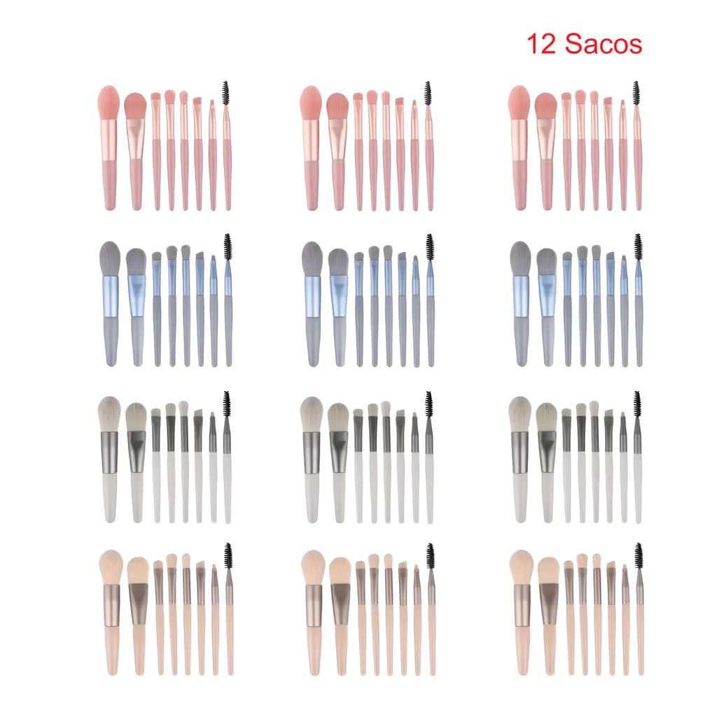 Atacado Com 12 Sacos - Kit 8 Pincéis Com Estojo Lindo Maquiagem Para Base E Sombra.