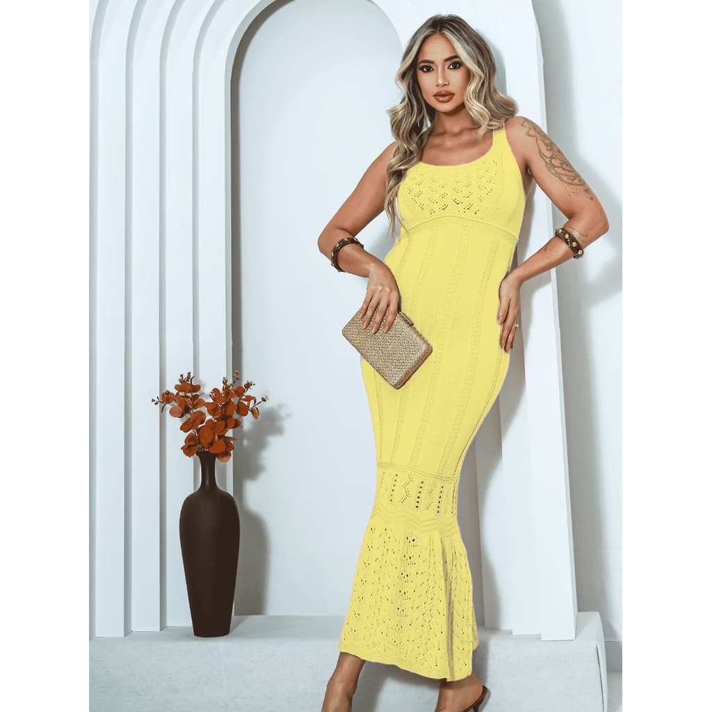 Vestido Longo Feminino Modal Rendado Elegante Festa Verão Roupa Feminina Tricot Estiloso Casual.