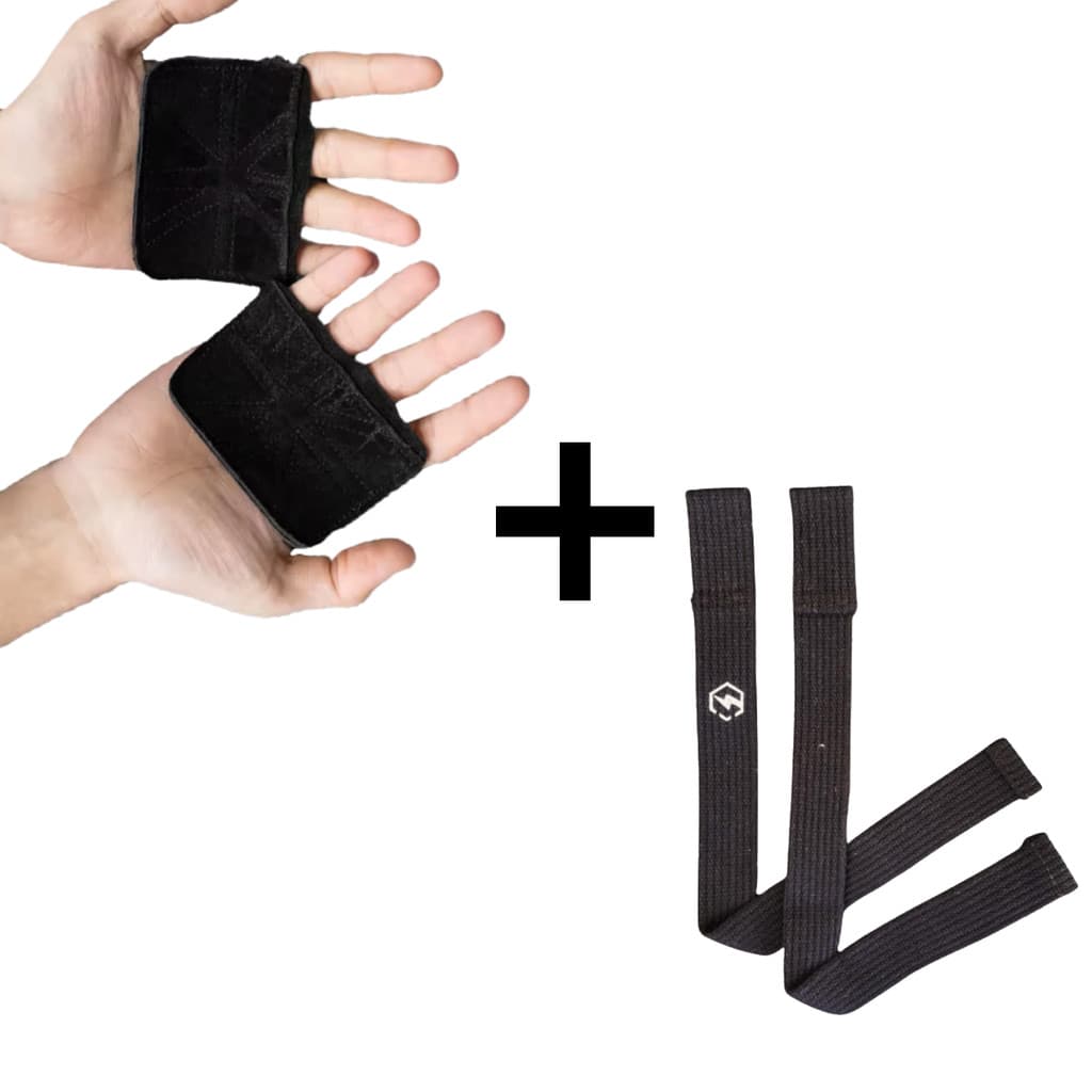 Kit  Par Tala Strap  + Luva de Couro academia Musculação