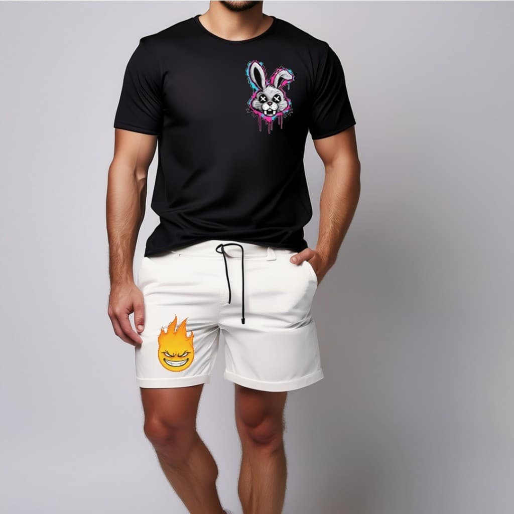 conjunto kit Camiseta camisa e Short Tectel Conjunto Masculino Estilo Coelho Bunny SHORT E CAMISETA