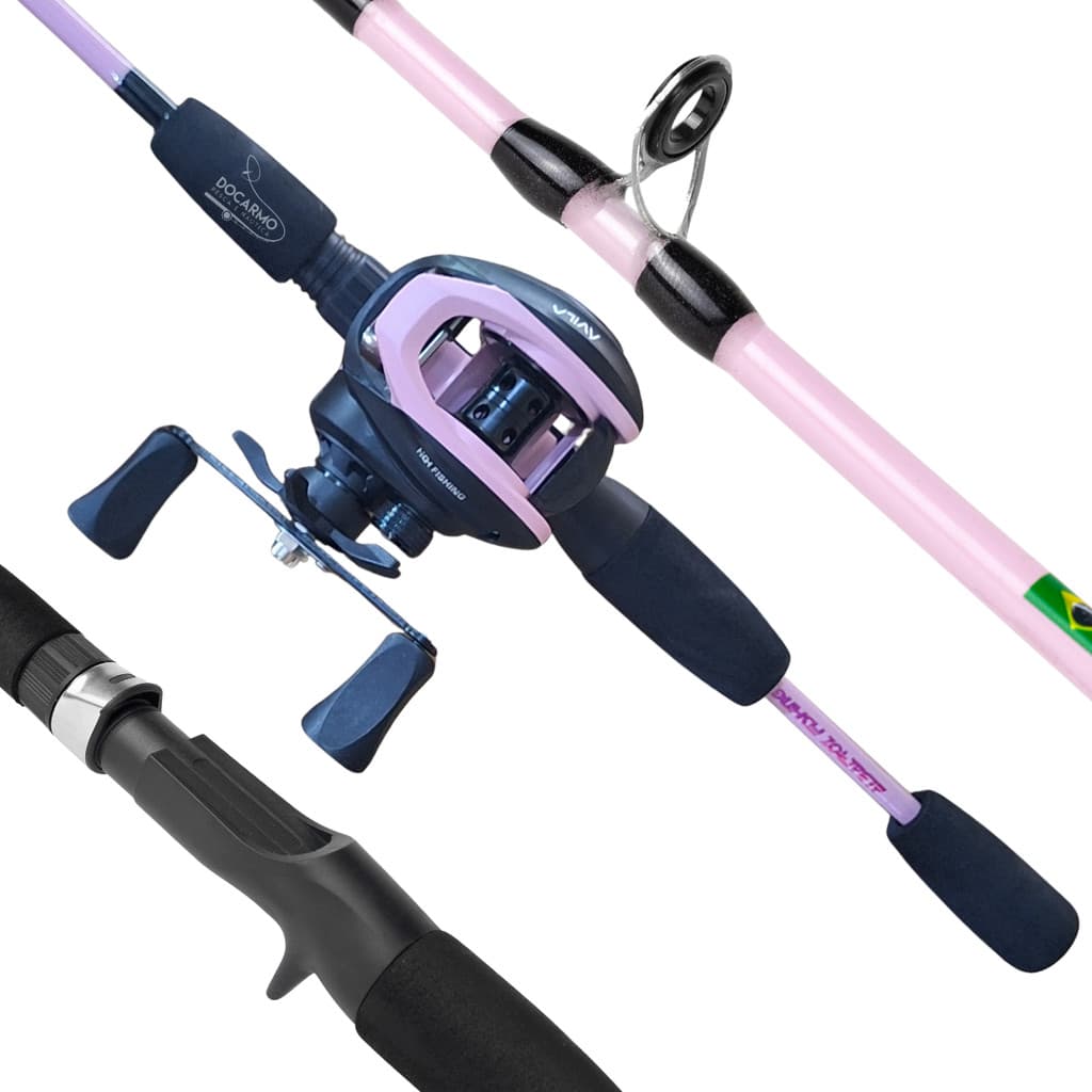 Kit Pesca Pescaria Rosa Vara 15lb + Carretilha 3 Rolamentos