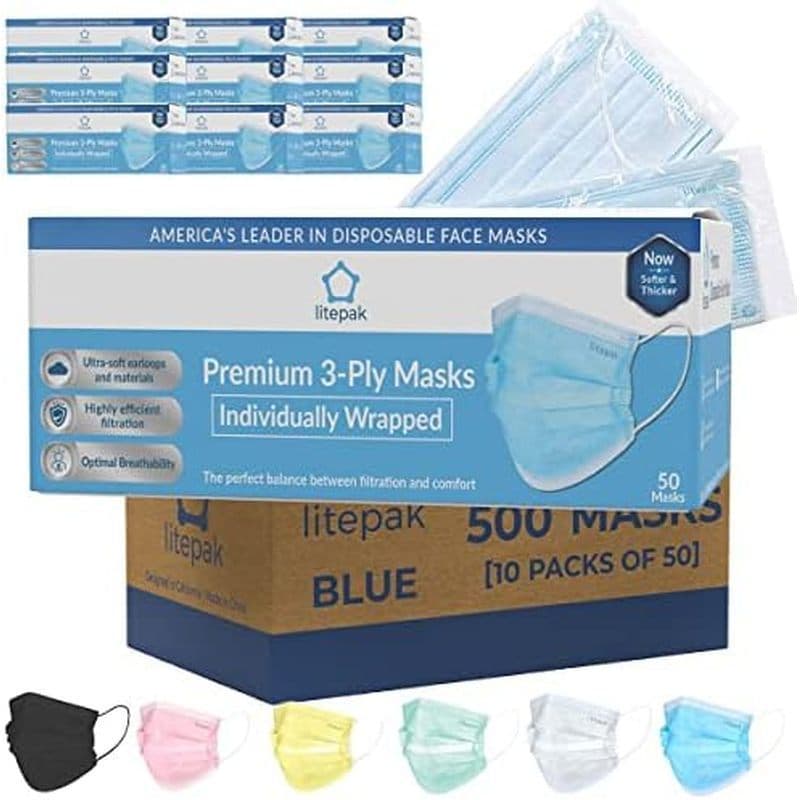 Litepak 500pcs Máscara Facial Descartável Premium Fio De Nariz Macio De 3 Camadas