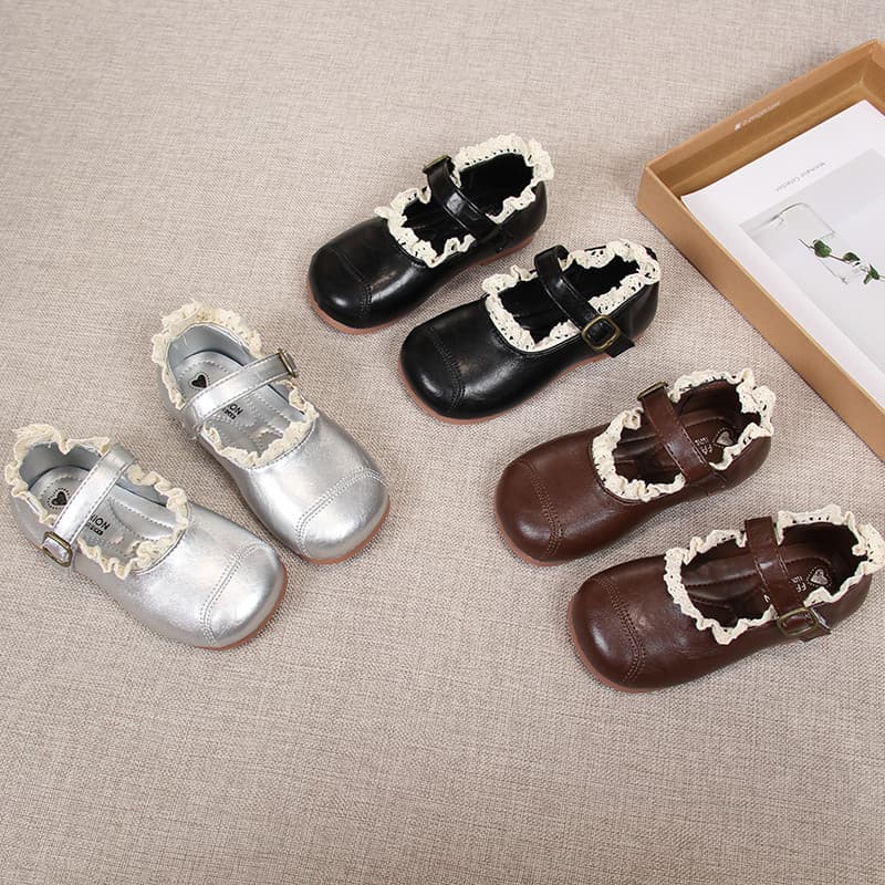 Meninas Retro sapatos de couro 2025 novo estilo primavera outono crianças sapatos princesa menina ervilhas sapatos bebê