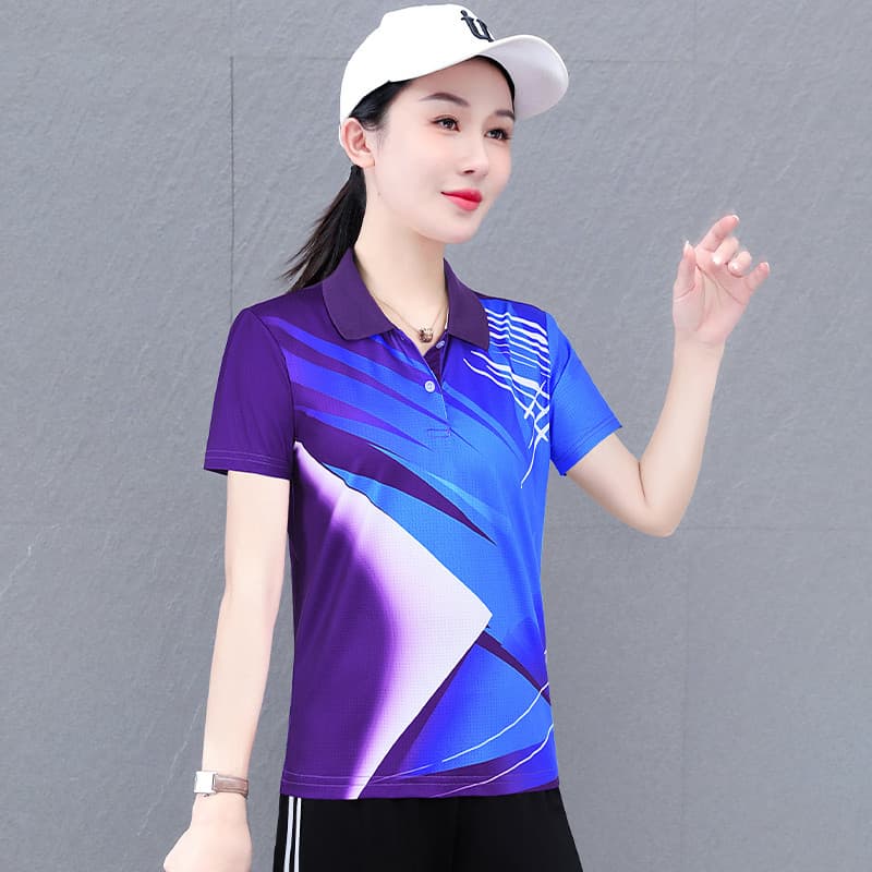 Contraste cor camisa POLO feminina de manga curta de secagem rápida respirável terno esportivo verão refrescante roupas