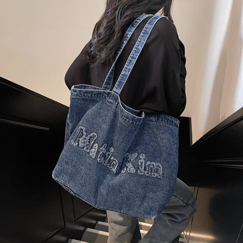 Bolsa jeans feminina 2025 novo estilo primavera moda All-Match sacola grande capacidade Commuter Retro bolsa de lona