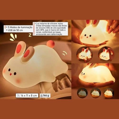Luminaria Decorativa Coelhinho Branca Luz Ambiente Quarto Infantil Cute