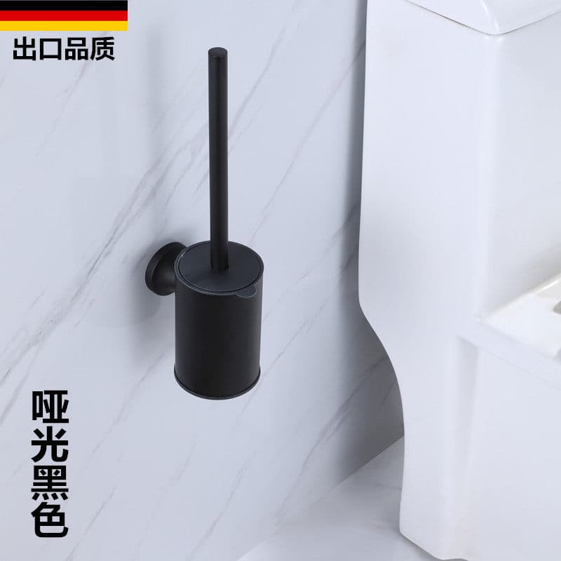 Conjunto de escova de vaso sanitário de aço inoxidável preto alemão, escova redonda para limpeza de vaso sanitário, alça
