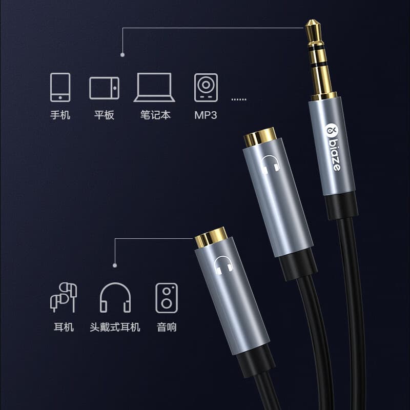 Biyaz 3.5 mm um ponto dois fone de ouvido macho para fêmea cabo de áudio de soquete duplo divisor dois em um