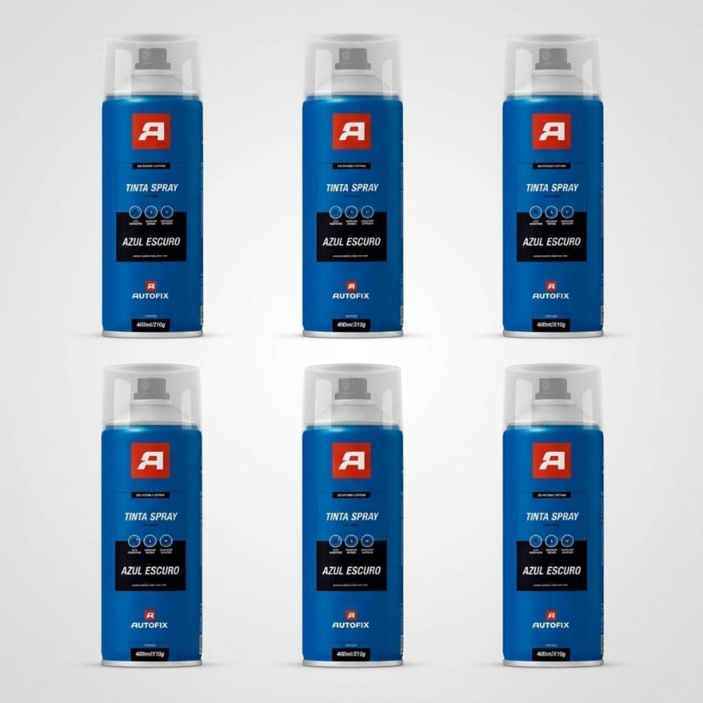 06 Tinta Spray Uso Geral 400ml Azul Escuro Metal Madeira Plástico Gesso Autofix Aerossol