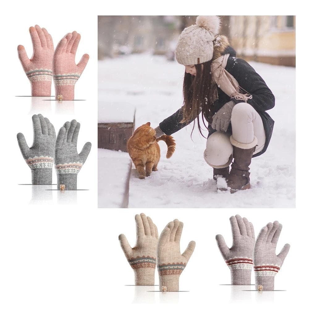 Inverno Luvas Quentes Mulheres Elástico Tricô Acrílico Dedo Cheio Femininas