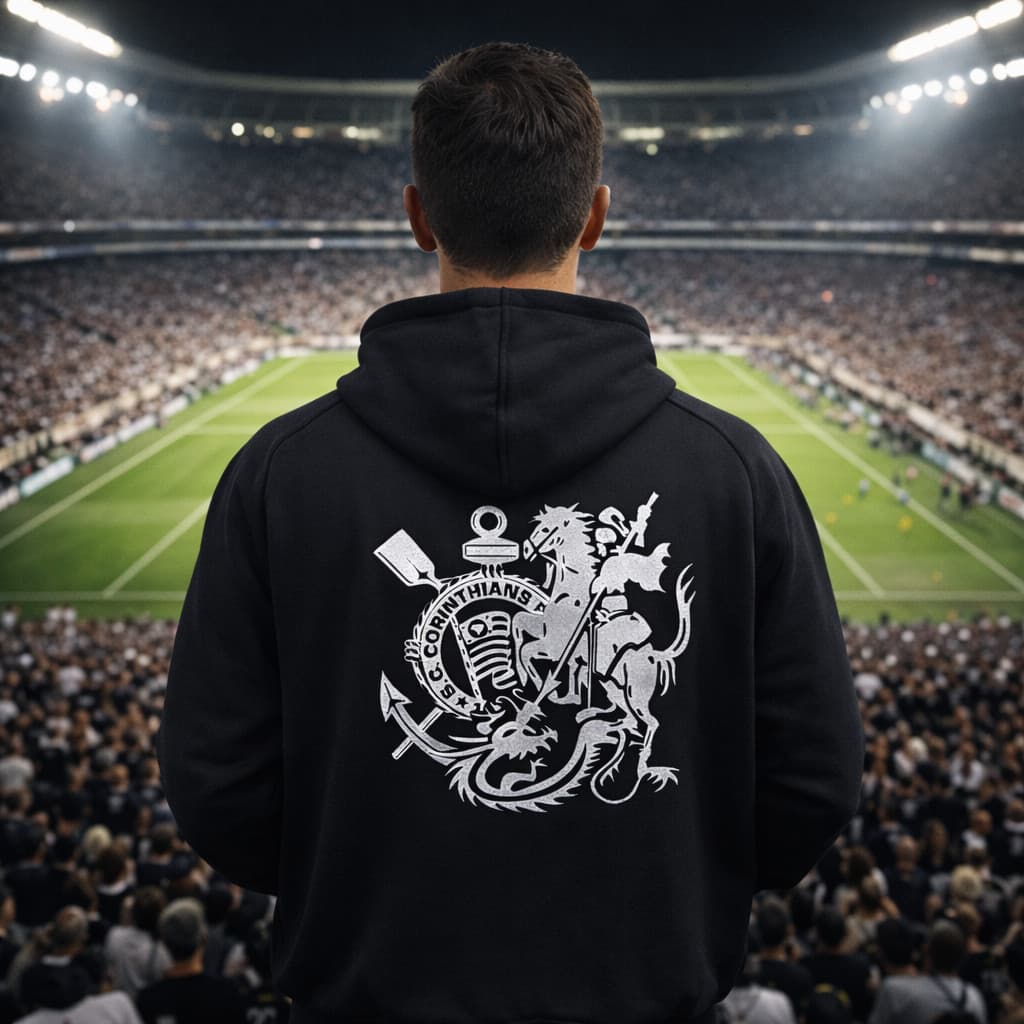 Blusa De Frio Estampa De Time Corinthians Moletom Canguru Com Capuz Flanelado Masculina Timão