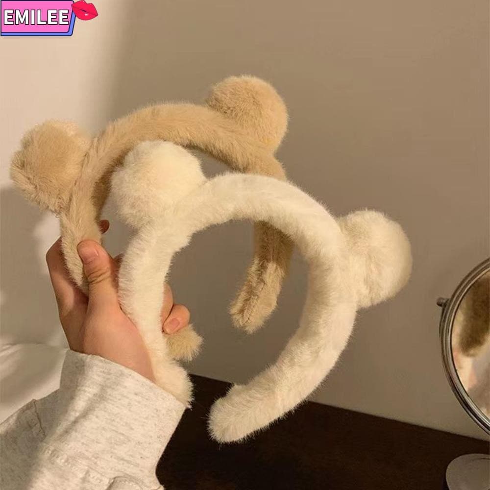 EMILEE Faixas De Cabelo De Pelúcia , Faixa De Cabeça De Orelha De Urso , Acessórios Antiderrapantes De Desenho Animado A