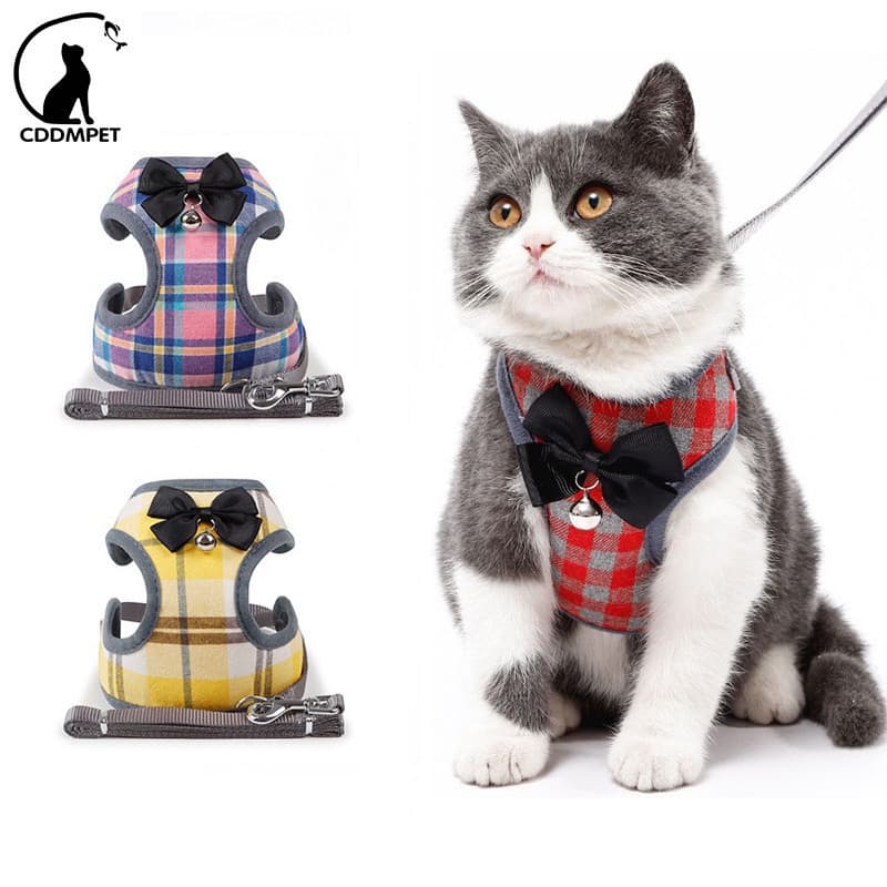 Coleira Peitoral Para Cachorro Colete Gatos Com Sino De Laço Chihuahua Bulldog Walking Lead
