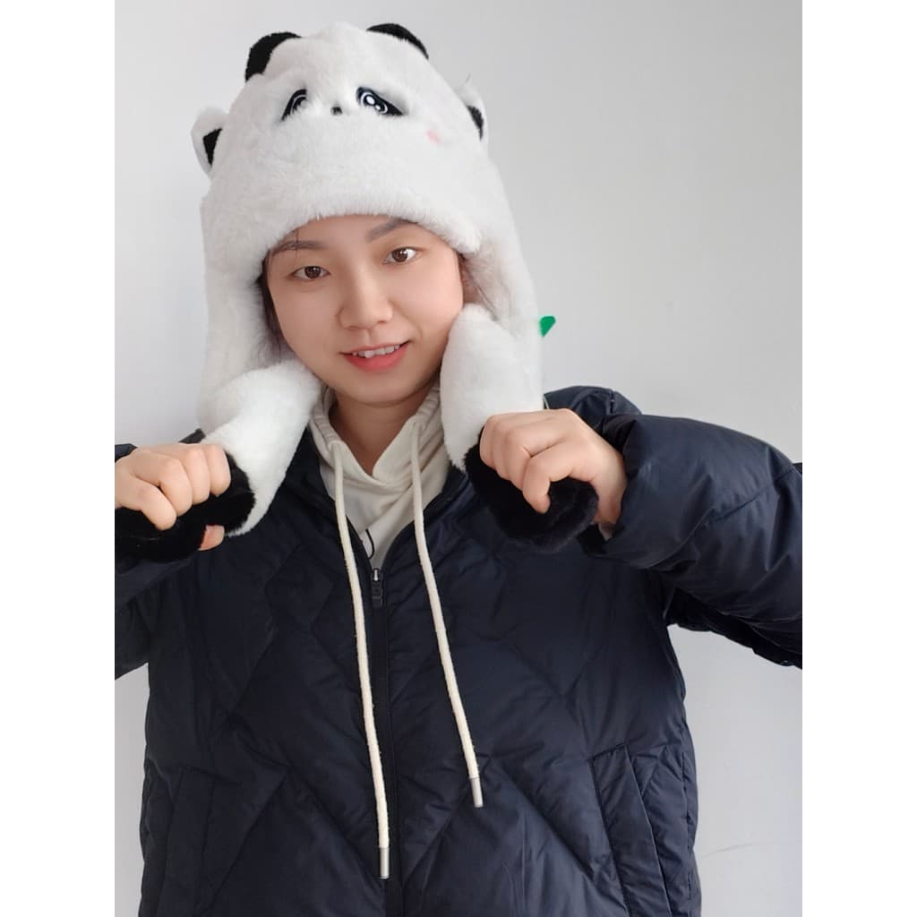 Panda chapéu dupla face velo quente Earmuffs pode pitada suporte orelha engrossado quente crianças presentes inverno nov