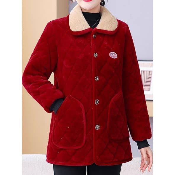 Roupas femininas idosas de meia-idade roupas da mãe jaqueta acolchoada de lã estilo ocidental lapela dupla face lã quent