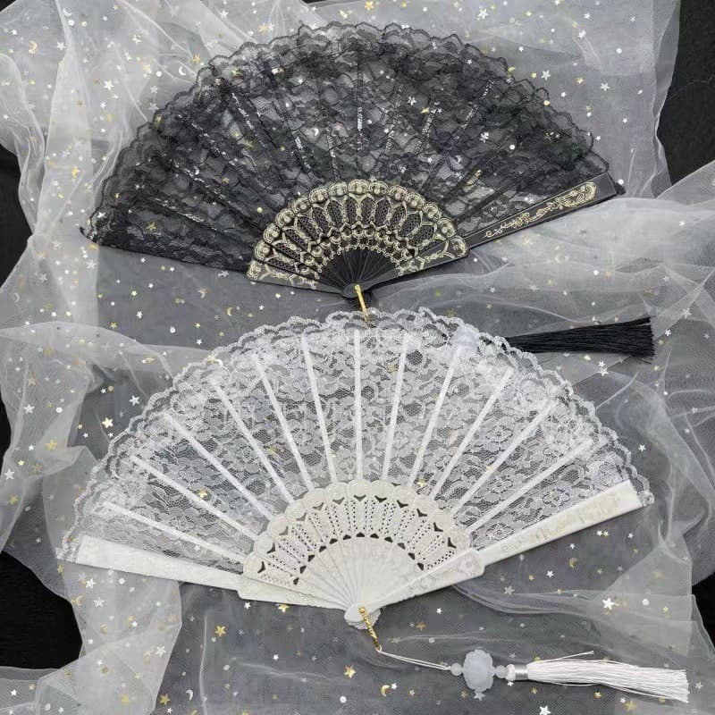 Leque de renda clássico Lolita, campeão de vendas, adequado para desfiles de cheongsam e sessões de fotos, leque de rend