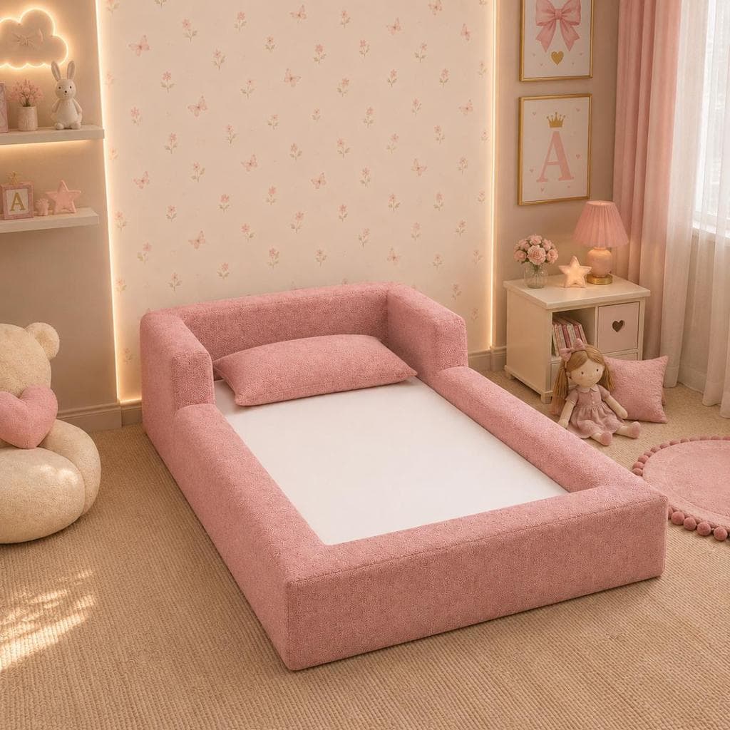 Cama Montessoriana Solteiro 220x120cm Colchão Boucle Rosa