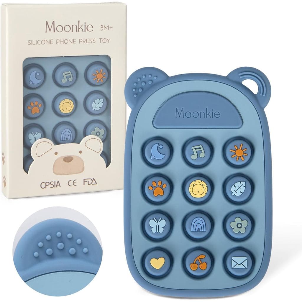 Brinquedos de dentição Moonkie para bebês, mordedor de silicone em formato de telefone para maiores de 3 meses, brinqued