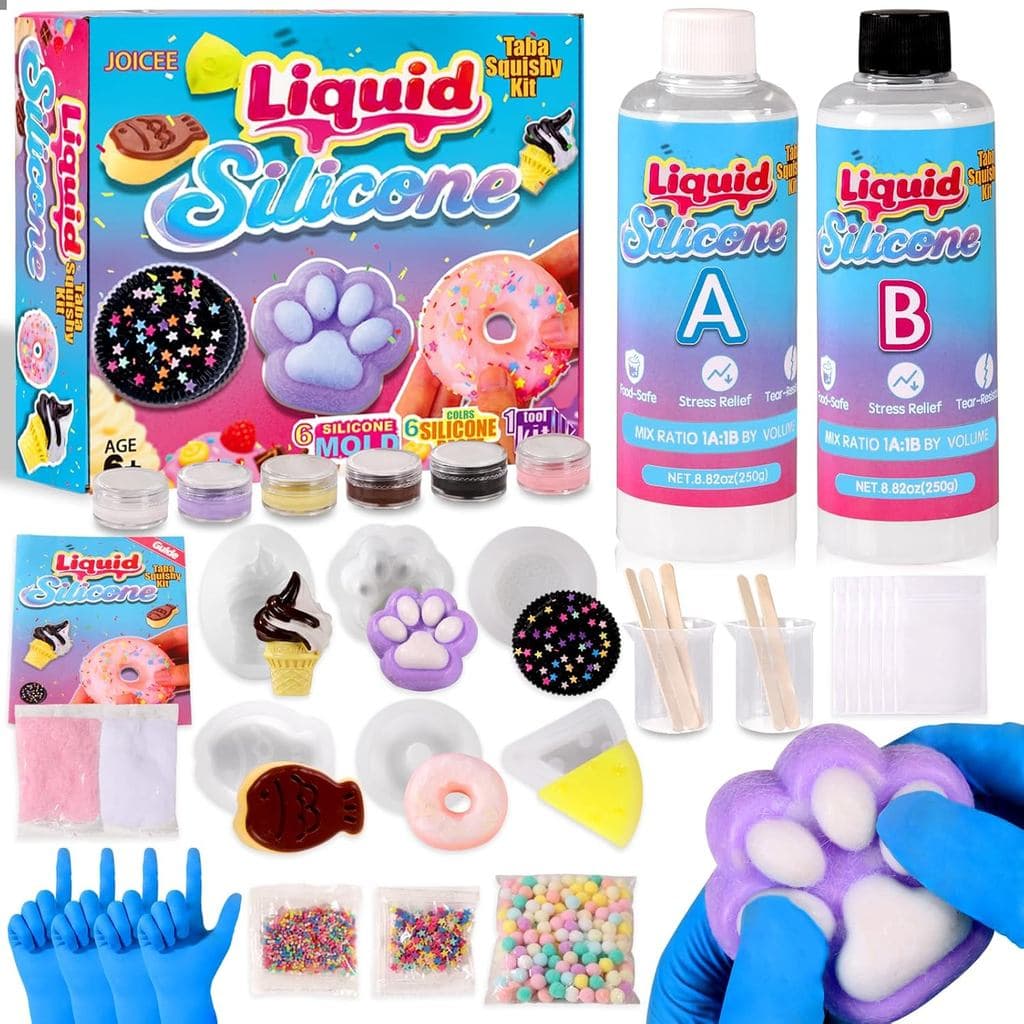 JOICEE Taba Squishy Kit, Kit DIY para Fazer Squishies 18OZ 1:1 Silicone Líquido AB com 6 Moldes para Fazer Seus Próprios