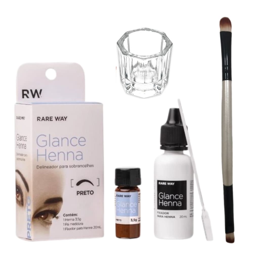 Kit Design De Sobrancelhas Henna Glance Preto Dappen Pincel