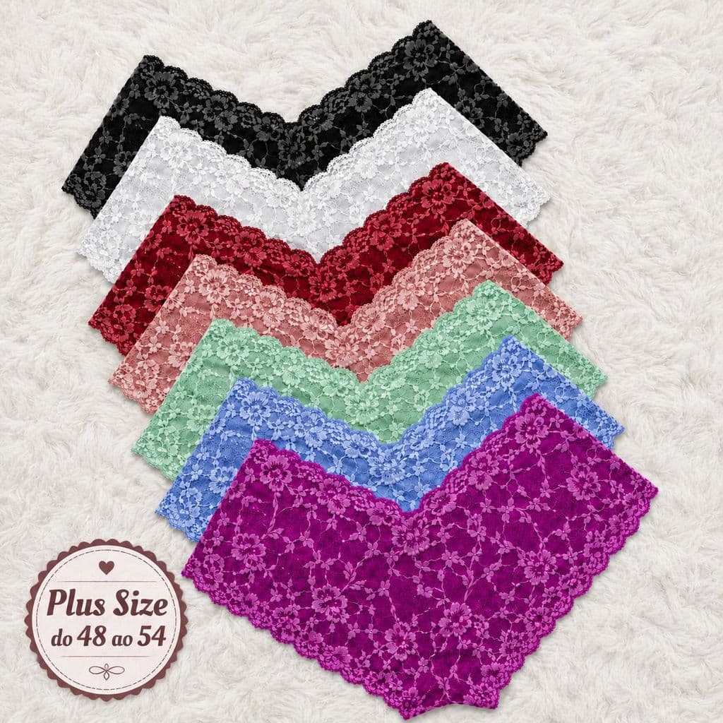 Kit Calcinha Plus Size Calesson de Renda Premium Forro 100% Algodão