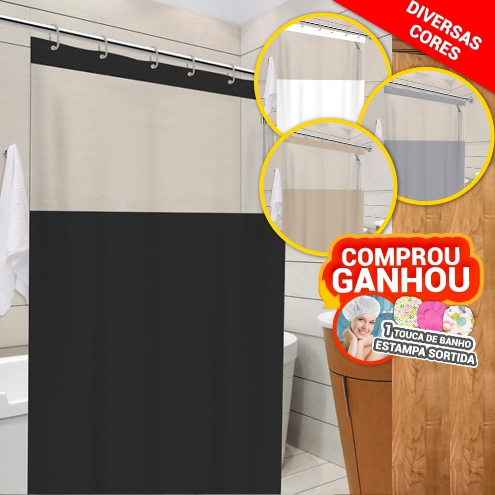 Cortina Box Visor Transparente Impermeável Em PVC Anti Mofo Com Ganchos Para Banheiro - Várias Cores