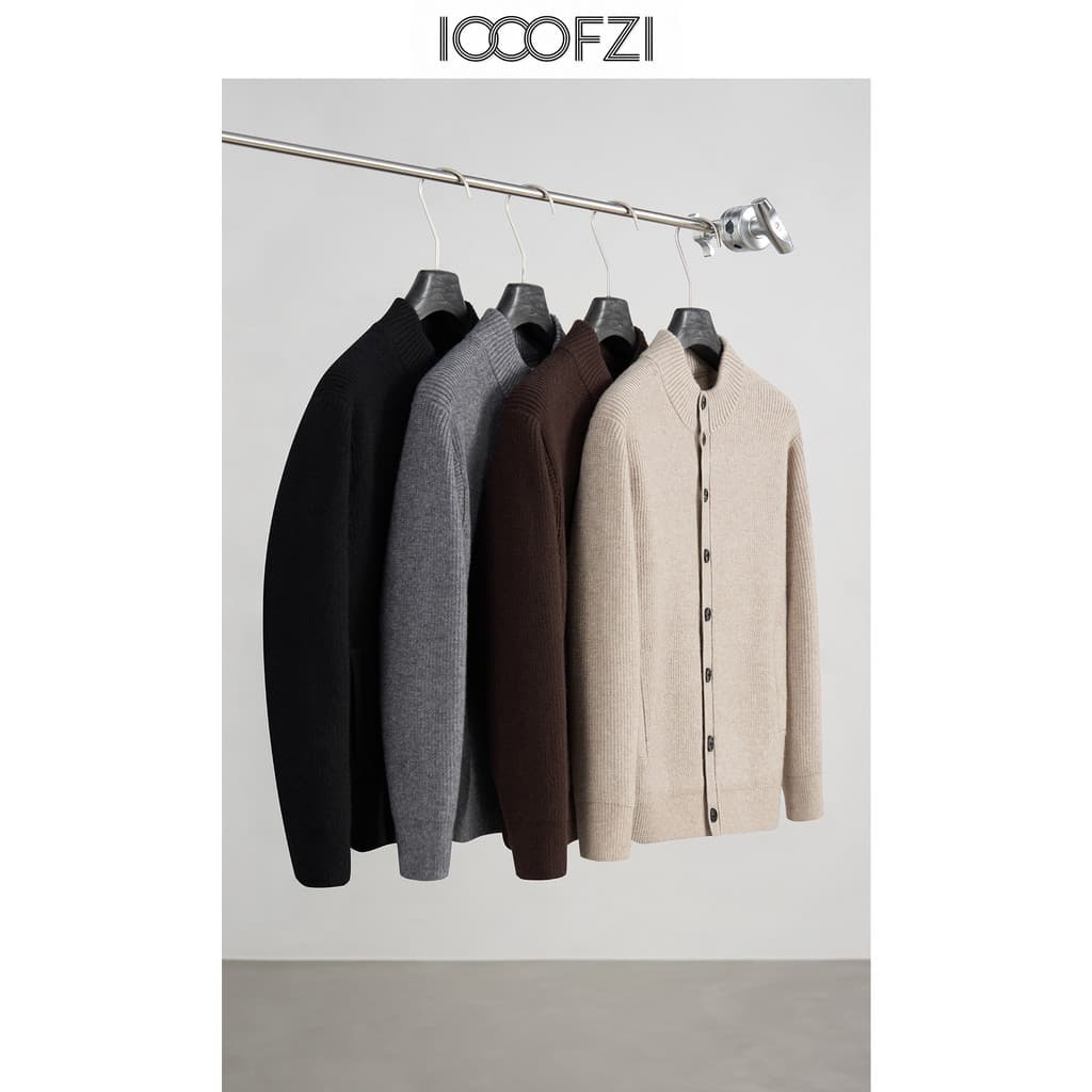 [Wool Blend] Outono Inverno Novo Estilo Malhas Masculinas Luz Luxo Casual Moda Meia Gola Alta Cardigan Suéter