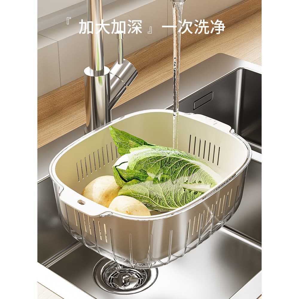 Novo estilo de bacia de lavagem vegetal cesta de drenagem cozinha casa prato Rack pia lavagem prato frutas duplo plástic