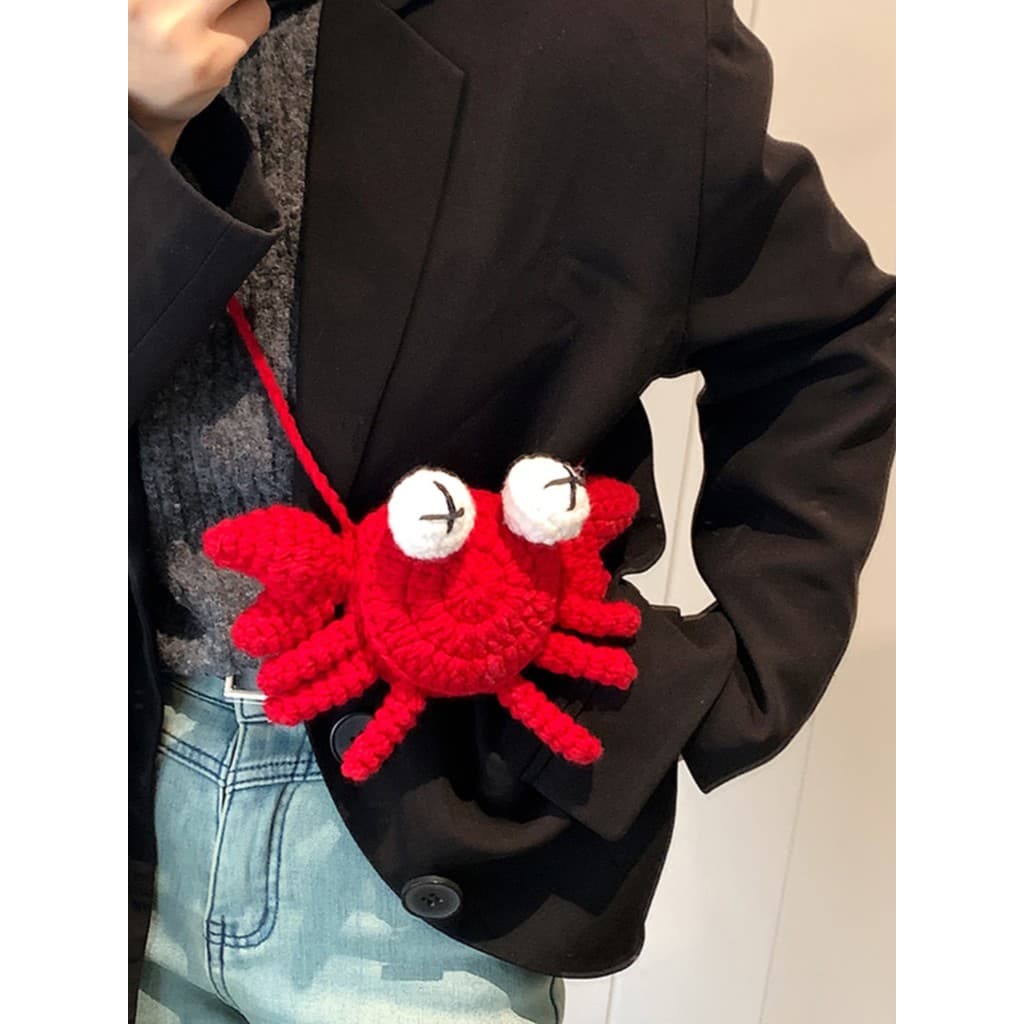 Bolsa de malha à mão acabada feminina Design Original exclusivo bolsa de caranguejo engraçada bolsa mensageiro de ombro