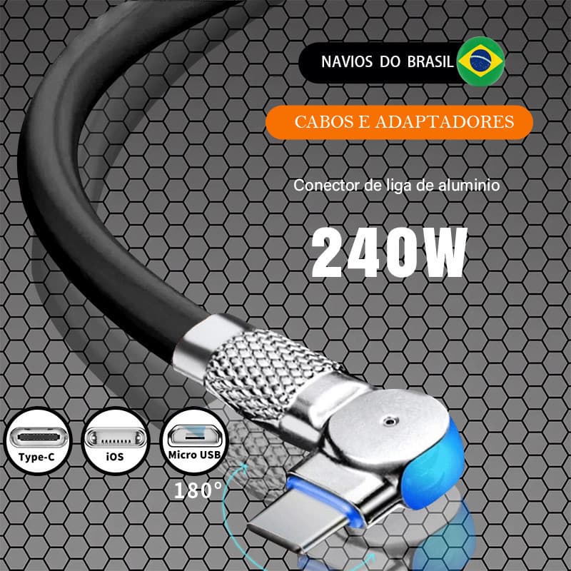 360 ° Cabo De Carregamento Rápido Giratório Tipo C Carregador V8 IOS Para iPhone 240W Silicon Samsung Moto