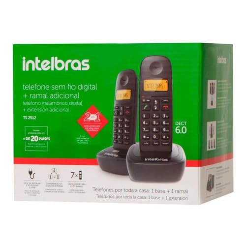 Kit 2 Telefones Sem Fio (1base+1ramal) Intelbras Ts2512