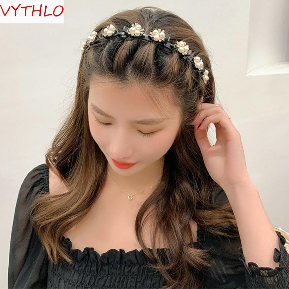 Faixa De Cabelo Com Ferramentas Trançadas VYTHLO , Strass Pérola Preguiçosa Para Meninas , Argolas , Elegantes