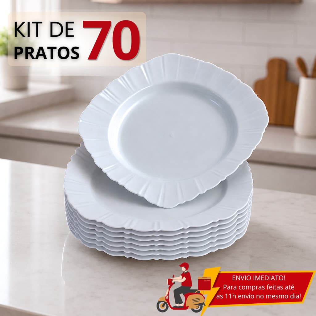 Jogo 70 Pratos Plásticos Quadrado Fundo Refeição Festa Churrasco